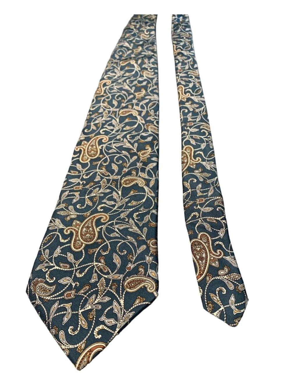 Stafford Mens Tie Silk Paisley Pattern Blue Gold Necktie